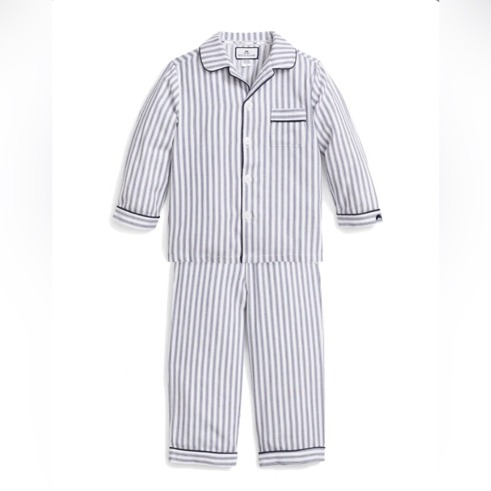 Petite Plume Kid's Twill Pajama Set in Navy French Ticking